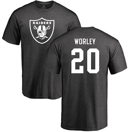 Men Oakland Raiders Ash Daryl Worley One Color NFL Football #20 T Shirt->nfl t-shirts->Sports Accessory
